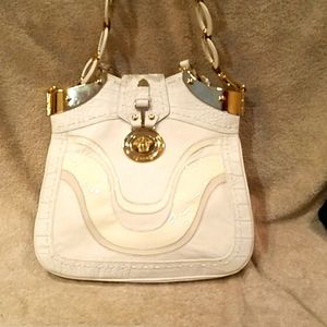 Versace white leather and vinyl gold studded tote